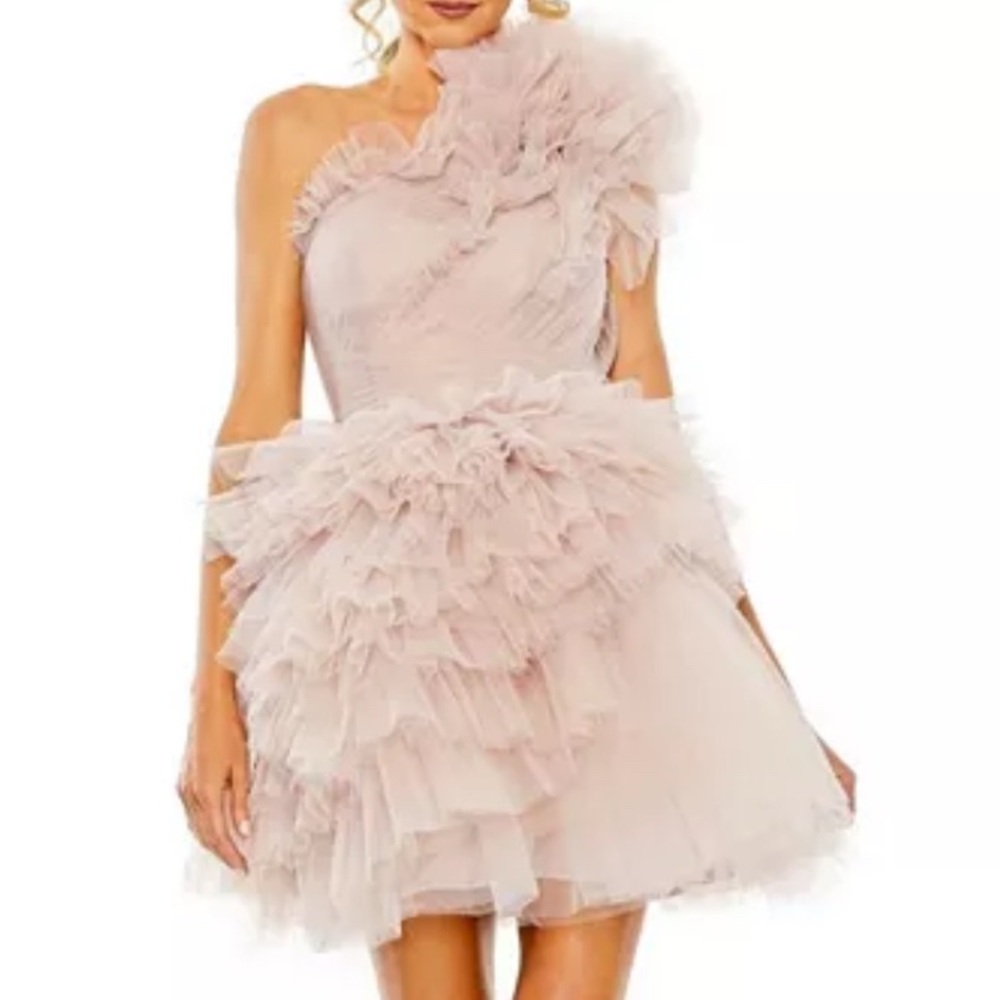 Mac Duggal Blush One-Shoulder Ruffle Dress